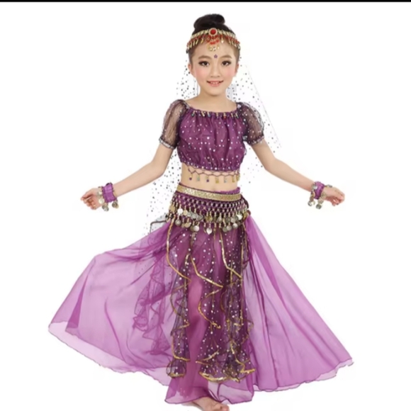Bollywood 2 piece dance costume with lace ribbons - Picture 1 of 7